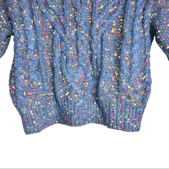 Fate Mock Neck Powder Blue Multicolor Confetti Chunky Ribbed Cable Knit Sweater - Picture 6 of 9